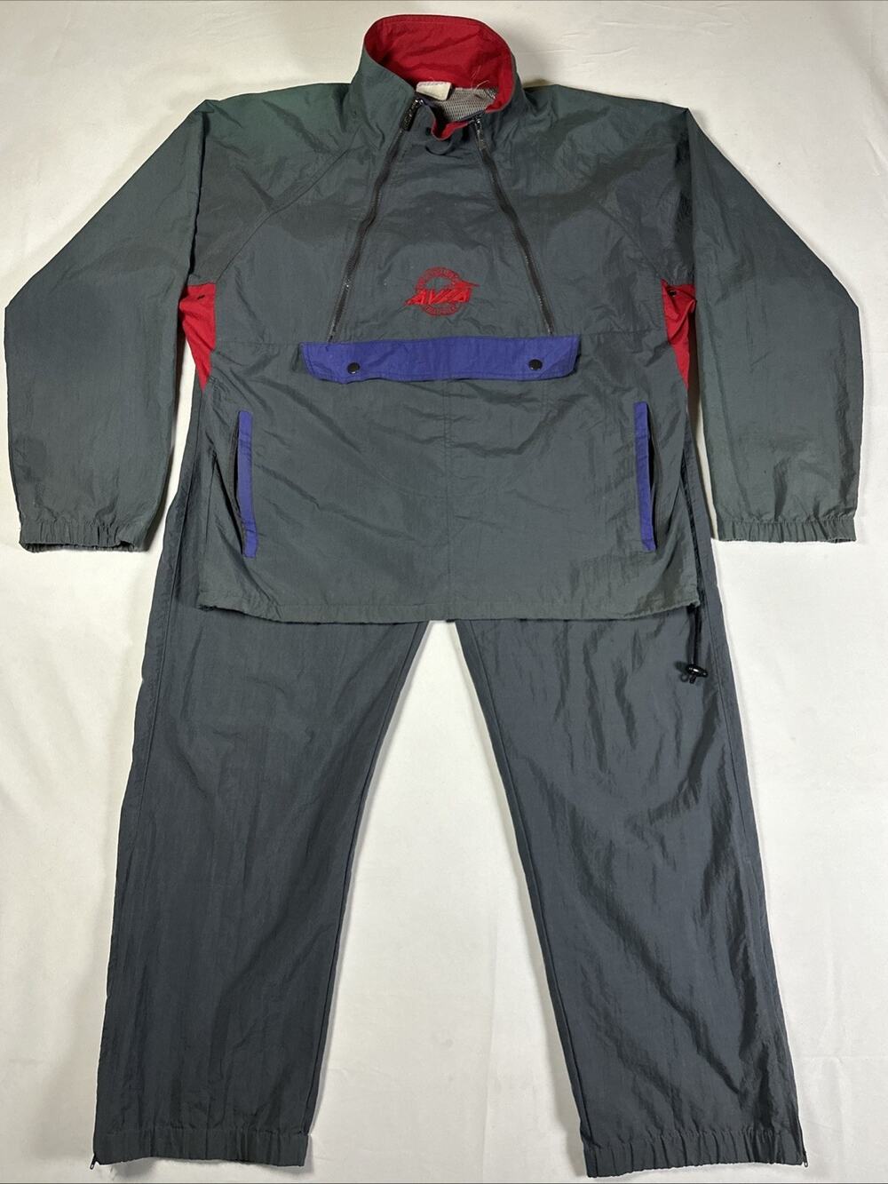 Vintage Avia Tracksuit Men XL Gray Red Purple Windbreaker Jacket Pants 90s Retro